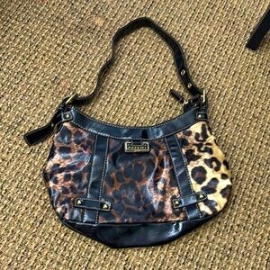 Leopard Print Black Leather Shoulder Bag